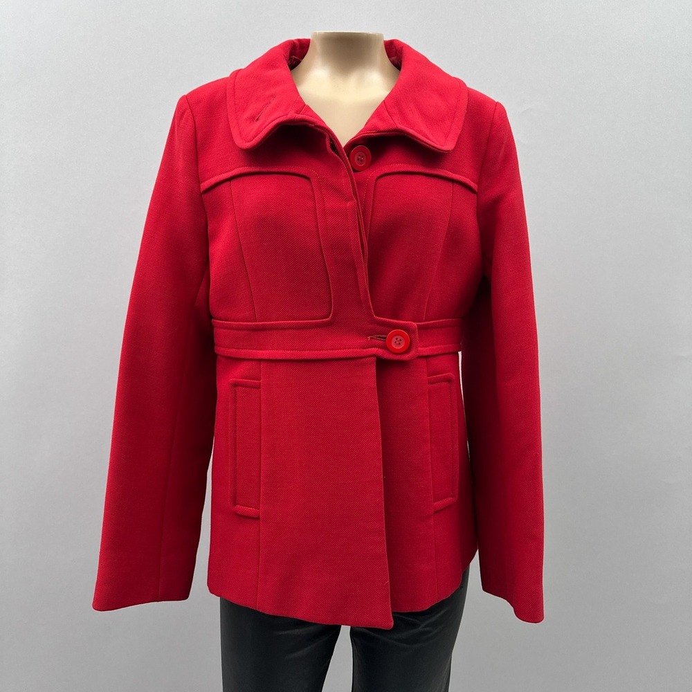 Reiss Capulet Wool Collared Belted Button Blazer Jacket Red Women's Size XS